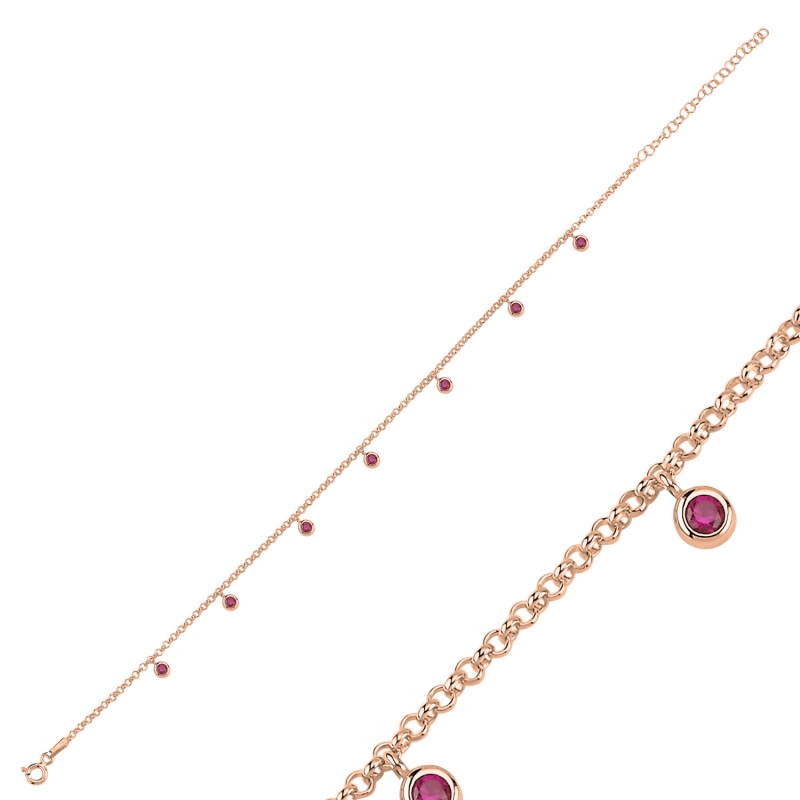 Ruby%20CZ%20Dangle%20Rolo%20Chain%20Charm%20Anklet-Rose%20Gold%20Plated