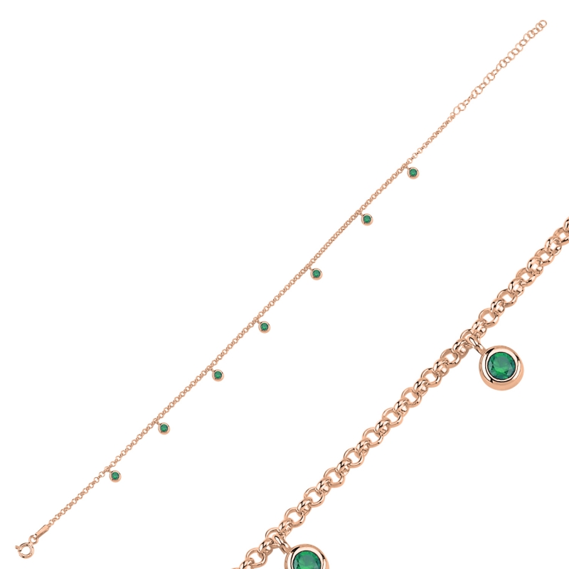 Emerald%20CZ%20Dangle%20Rolo%20Chain%20Charm%20Anklet-Rose%20Gold%20Plated