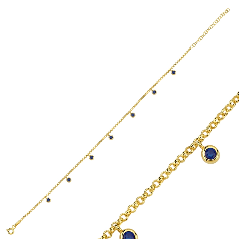 Sapphire%20CZ%20Dangle%20Rolo%20Chain%20Charm%20Anklet-Gold%20Plated