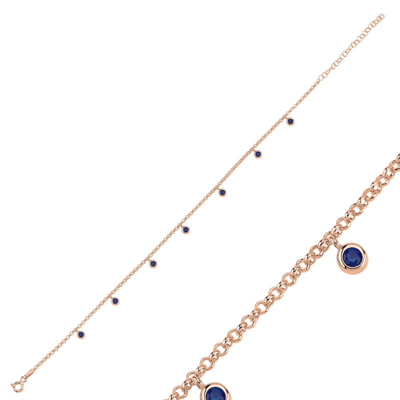 Sapphire%20CZ%20Dangle%20Rolo%20Chain%20Charm%20Anklet-Rose%20Gold%20Plated