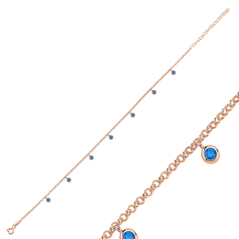 Aquamarine%20CZ%20Dangle%20Rolo%20Chain%20Charm%20Anklet-Rose%20Gold%20Plated