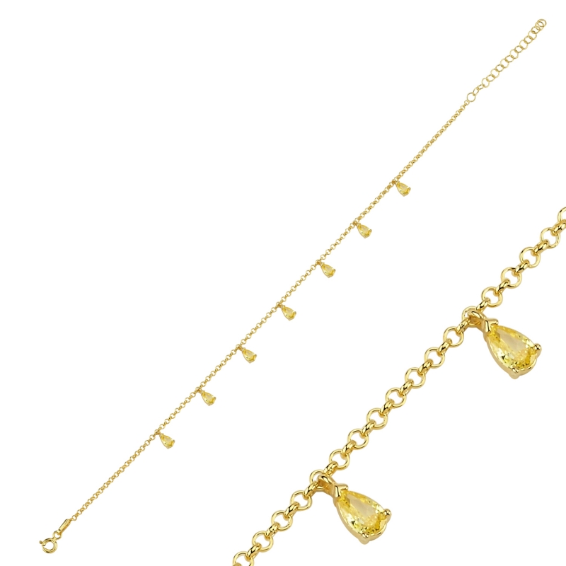 Citrine%20CZ%20Dangle%20Rolo%20Chain%20Charm%20Anklet-Gold%20Plated