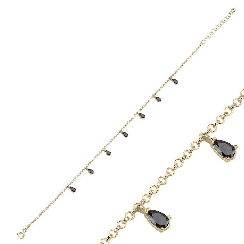 Black%20CZ%20Dangle%20Rolo%20Chain%20Charm%20Anklet-Gold%20Plated