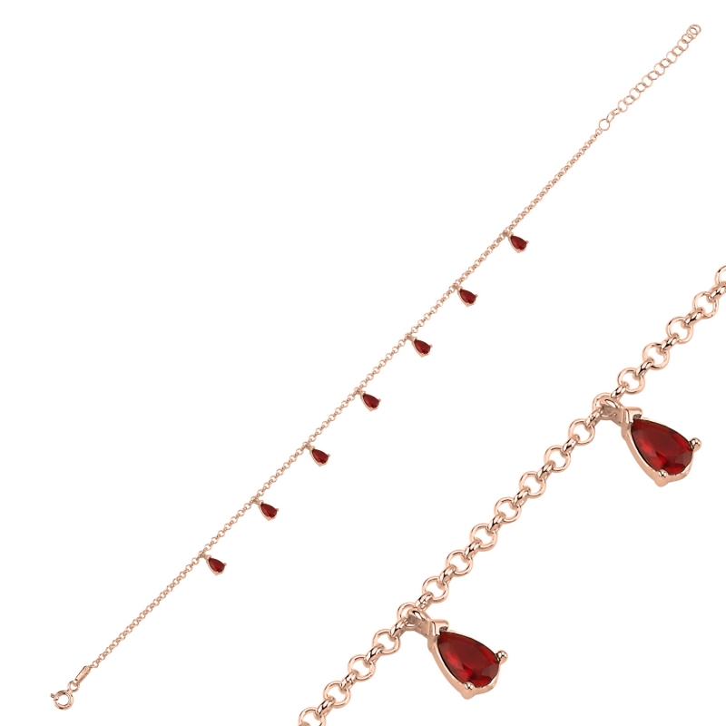 Garnet%20CZ%20Dangle%20Rolo%20Chain%20Charm%20Anklet-Rose%20Gold%20Plated