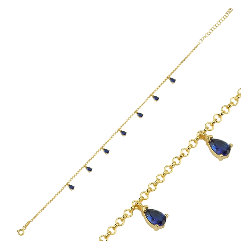 Sapphire%20CZ%20Dangle%20Rolo%20Chain%20Charm%20Anklet-Gold%20Plated