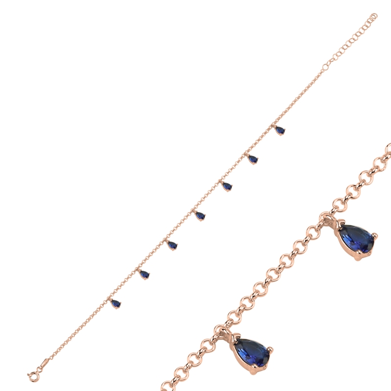 Sapphire%20CZ%20Dangle%20Rolo%20Chain%20Charm%20Anklet-Rose%20Gold%20Plated