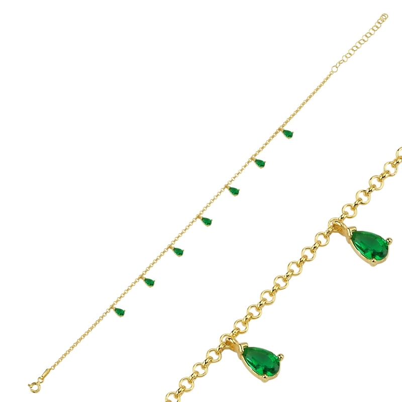 Emerald%20CZ%20Dangle%20Rolo%20Chain%20Charm%20Anklet-Gold%20Plated