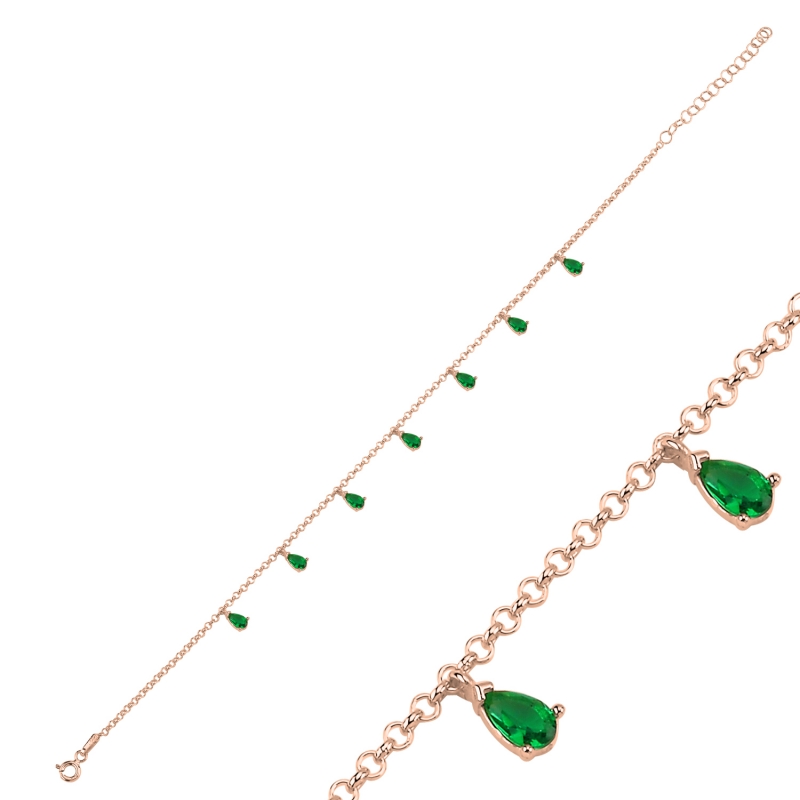 Emerald%20CZ%20Dangle%20Rolo%20Chain%20Charm%20Anklet-Rose%20Gold%20Plated