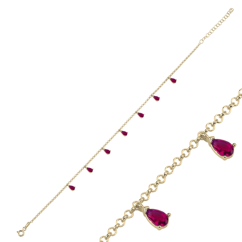 Ruby%20CZ%20Dangle%20Rolo%20Chain%20Charm%20Anklet-Gold%20Plated