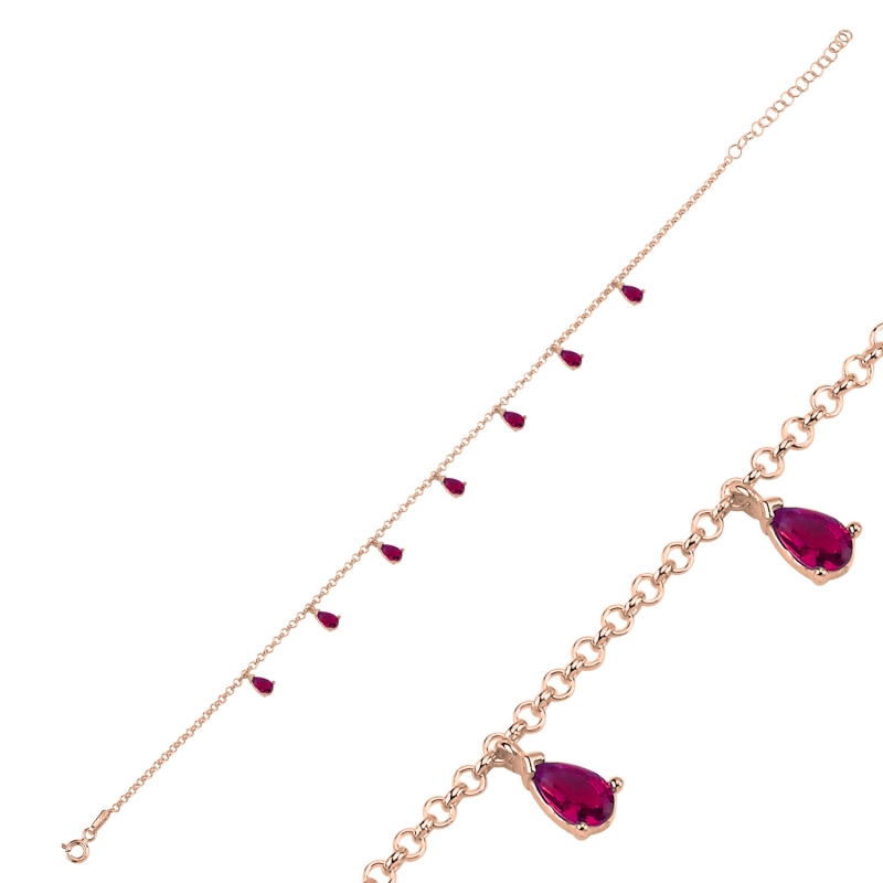 Ruby%20CZ%20Dangle%20Rolo%20Chain%20Charm%20Anklet-Rose%20Gold%20Plated