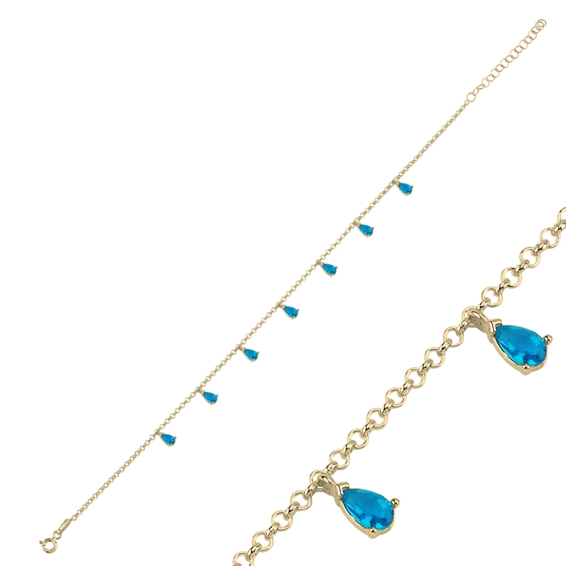 Aquamarine%20CZ%20Dangle%20Rolo%20Chain%20Charm%20Anklet-Gold%20Plated