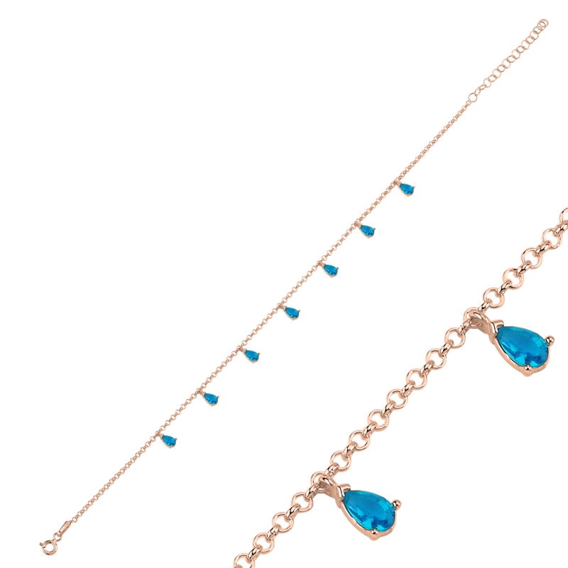 Aquamarine%20CZ%20Dangle%20Rolo%20Chain%20Charm%20Anklet-Rose%20Gold%20Plated