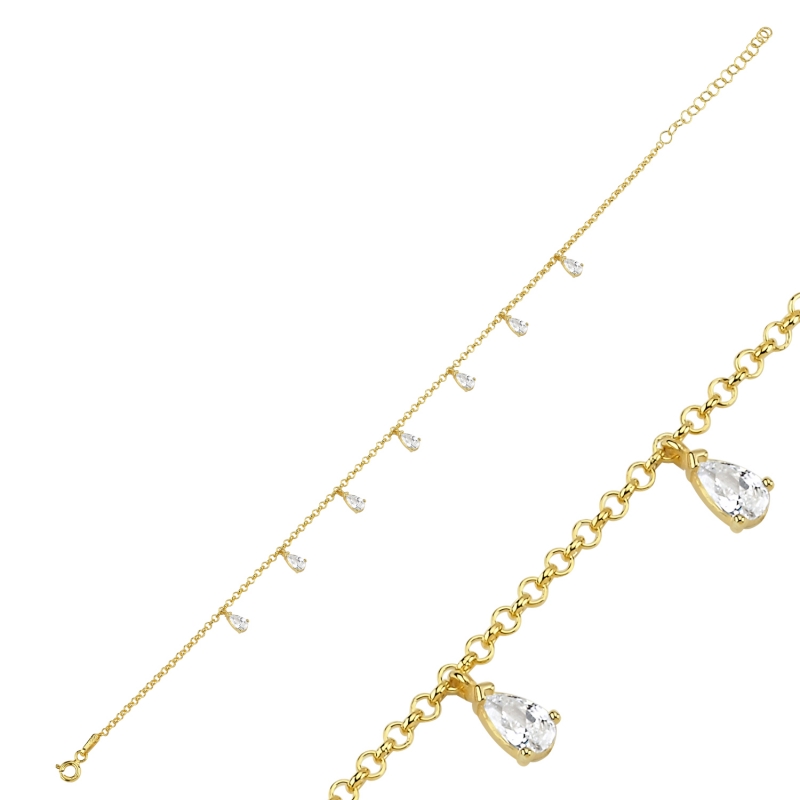 CZ%20Dangle%20Rolo%20Chain%20Charm%20Anklet-Gold%20Plated