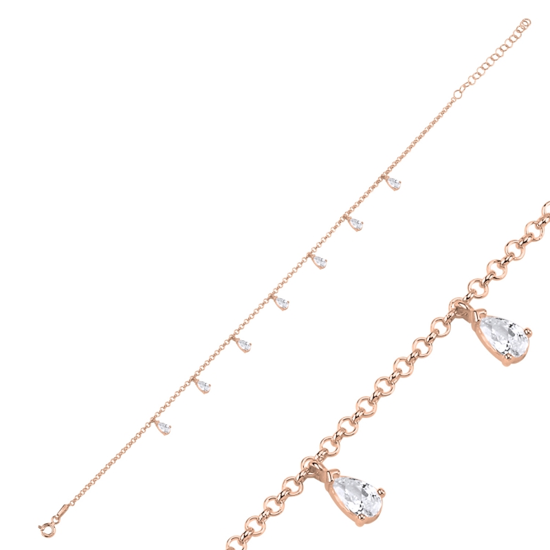 CZ%20Dangle%20Rolo%20Chain%20Charm%20Anklet-Rose%20Gold%20Plated