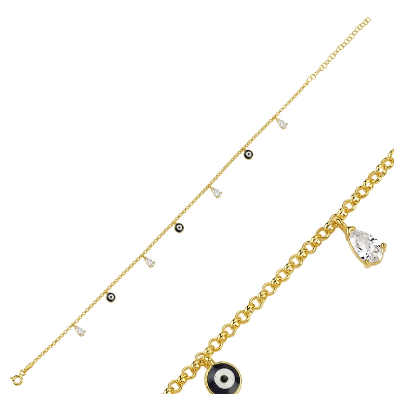 Enamel%20Eye%20&%20CZ%20Dangle%20Rolo%20Chain%20Charm%20Anklet-Gold%20Plated