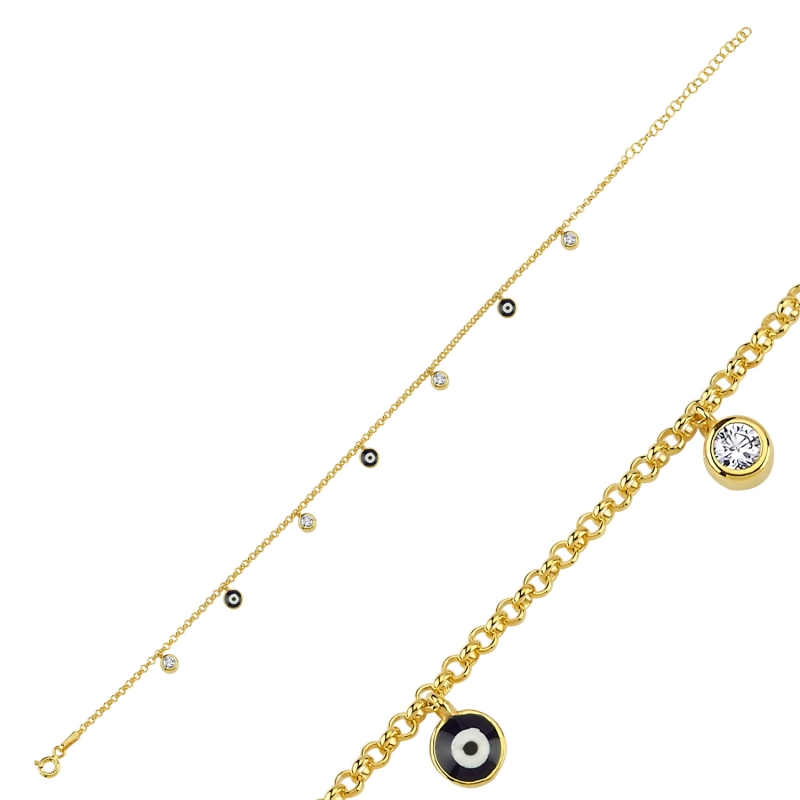 Enamel%20Eye%20&%20CZ%20Dangle%20Rolo%20Chain%20Charm%20Anklet-Gold%20Plated