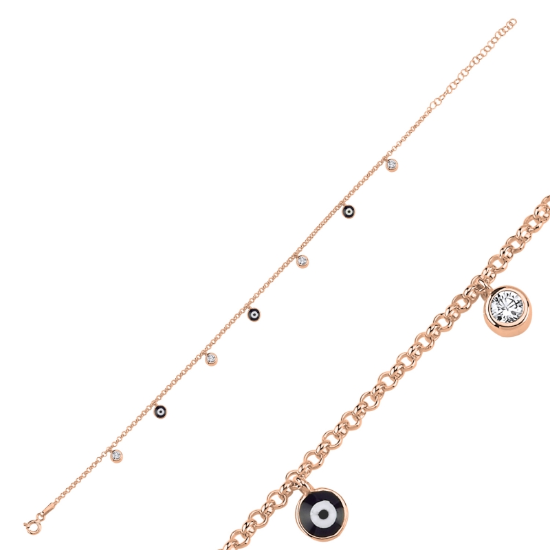 Enamel%20Eye%20&%20CZ%20Dangle%20Rolo%20Chain%20Charm%20Anklet-Rose%20Gold%20Plated