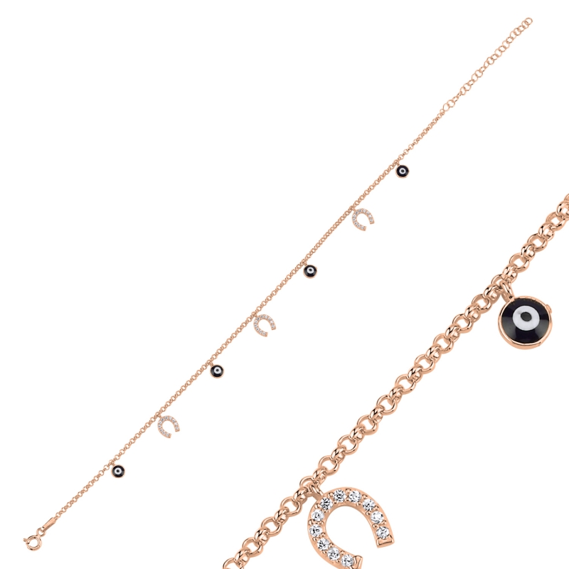 Enamel%20Eye%20&%20CZ%20Dangle%20Rolo%20Chain%20Charm%20Anklet-Rose%20Gold%20Plated