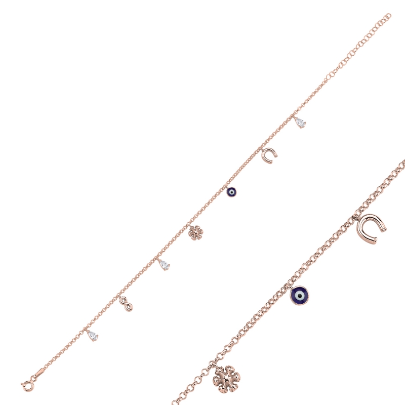 Dangle%20Rolo%20Chain%20Charm%20Anklet-Rose%20Gold%20Plated