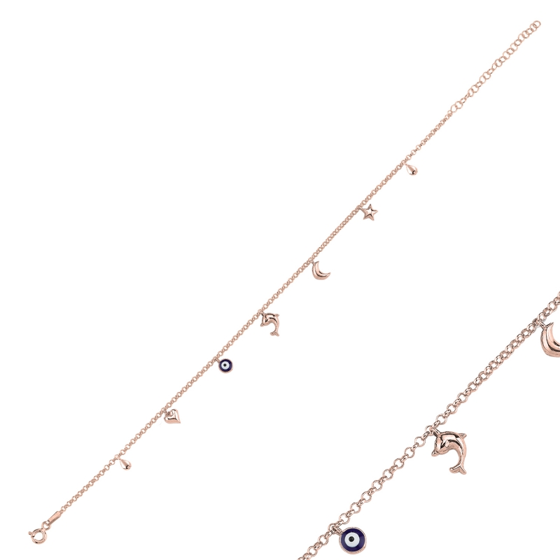 Dangle%20Rolo%20Chain%20Charm%20Anklet-Rose%20Gold%20Plated