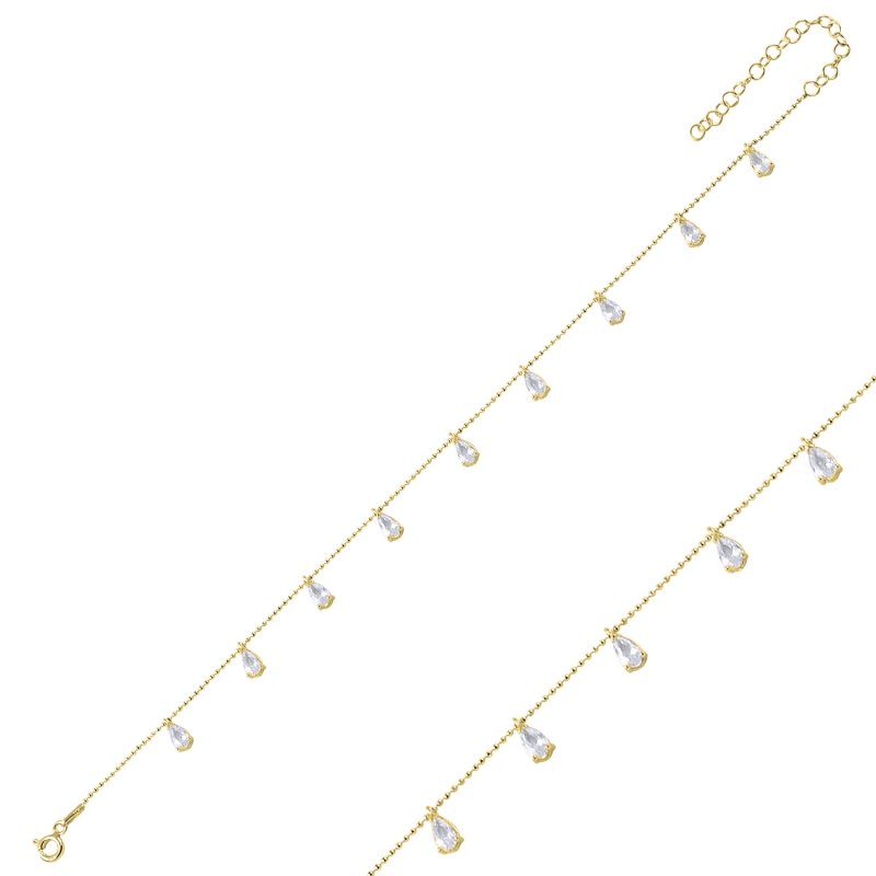 Teardrop%20CZ%20Dangle%20Charm%20Anklet-Gold%20Plated