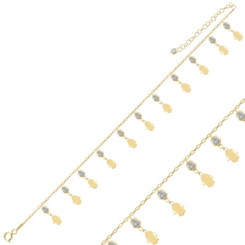 Dangle%20Hamsa%20&%20CZ%20Anklet-Gold%20Plated