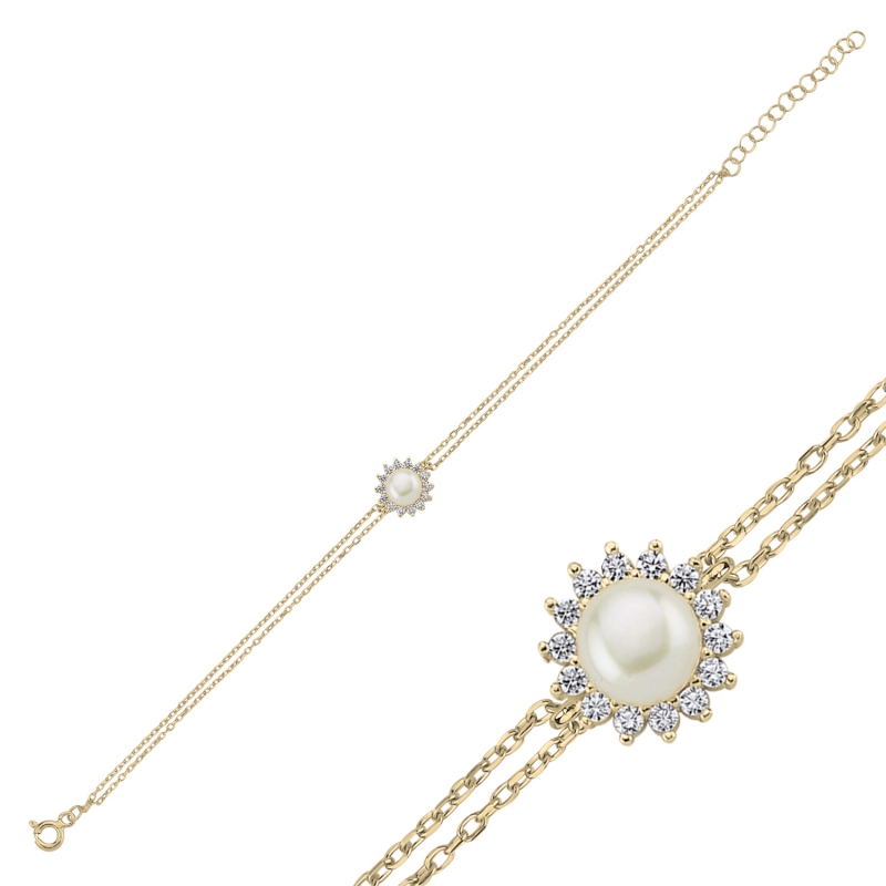 Halo%20Solitaire%20Pearl%20&%20CZ%20Bracelet-Gold%20Plated