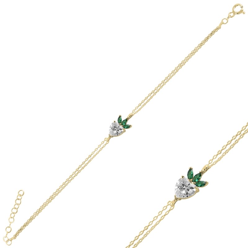 Strawberry%20&%20Heart%20CZ%20Bracelet-Gold%20Plated