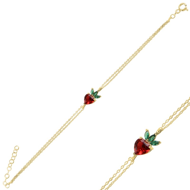 Strawberry%20&%20Heart%20CZ%20Bracelet-Gold%20Plated