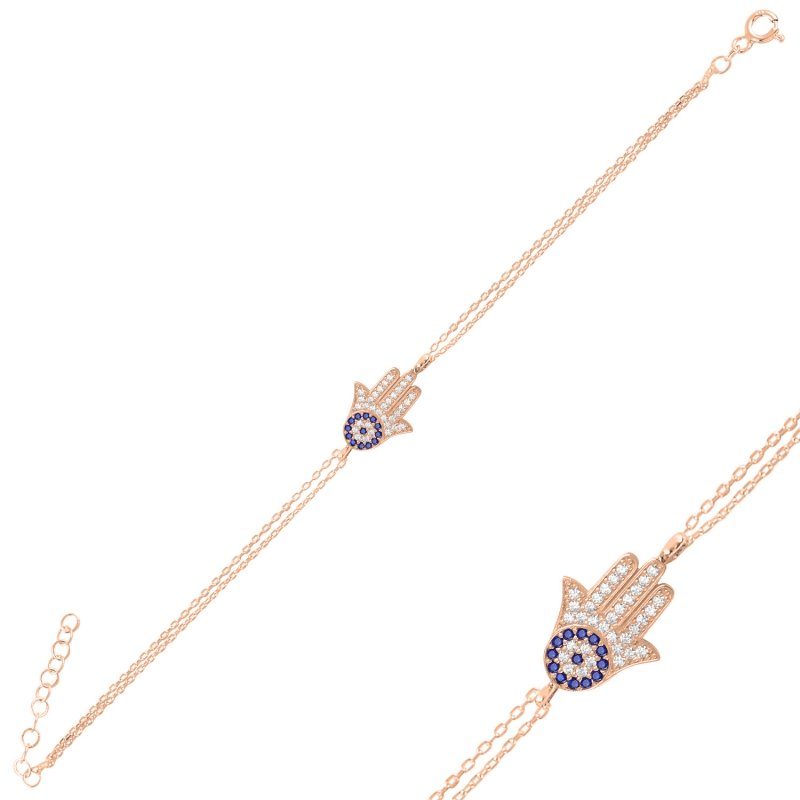 Hamsa%20&%20Evil%20Eye%20CZ%20Bracelet-Rose%20Gold%20Plated