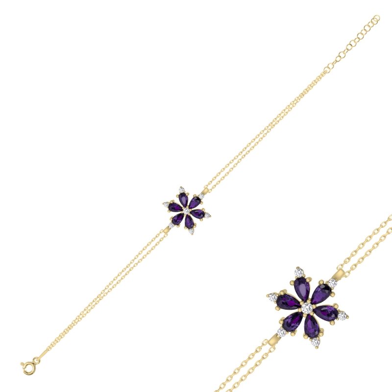 Lotus%20Flower%20Amethyst%20CZ%20Bracelet-Gold%20Plated