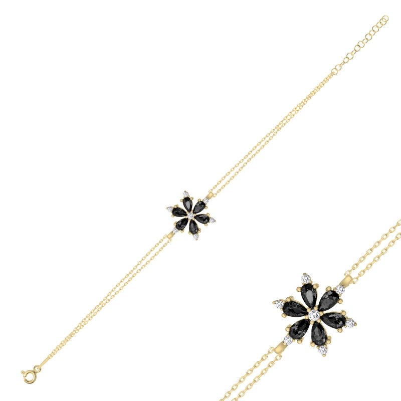 Lotus%20Flower%20Black%20CZ%20Bracelet-Gold%20Plated