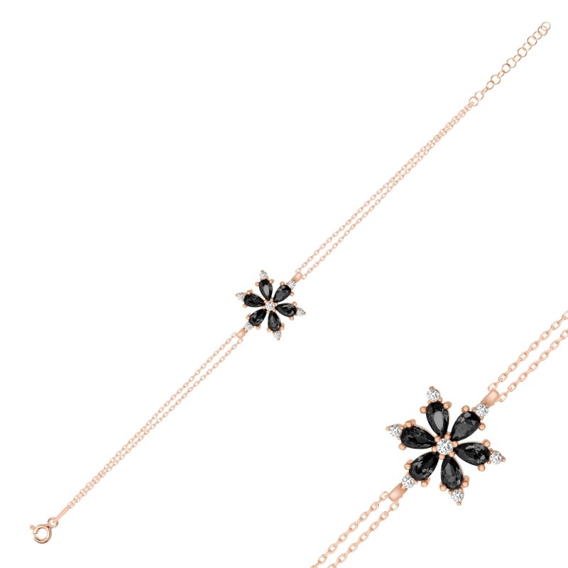 Lotus%20Flower%20Black%20CZ%20Bracelet-Rose%20Gold%20Plated