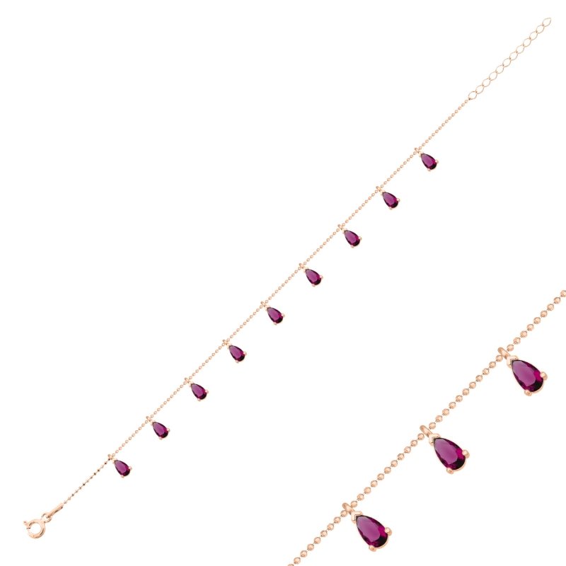 Teardrop%20Ruby%20CZ%20Dangle%20Charm%20Bracelet-Rose%20Gold%20Plated