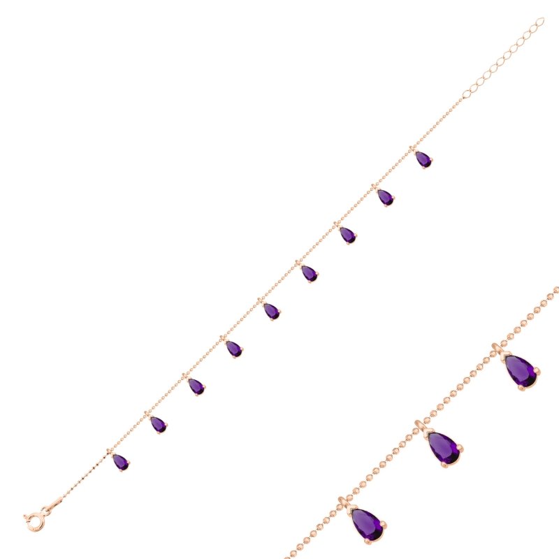 Teardrop%20Amethyst%20CZ%20Dangle%20Charm%20Bracelet-Rose%20Gold%20Plated