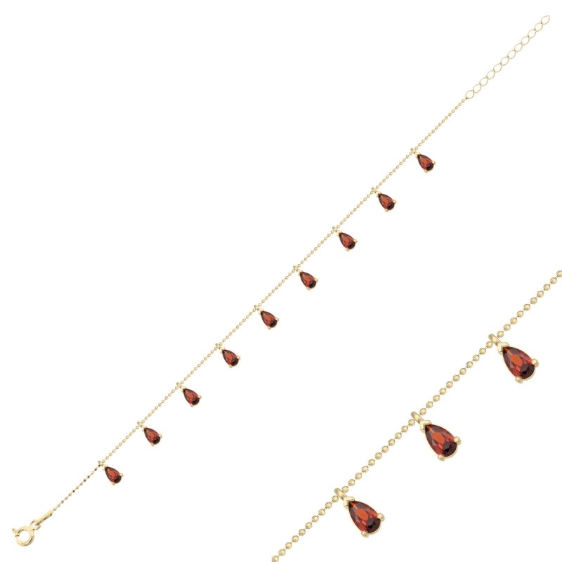 Teardrop%20Garnet%20CZ%20Dangle%20Charm%20Bracelet-Gold%20Plated