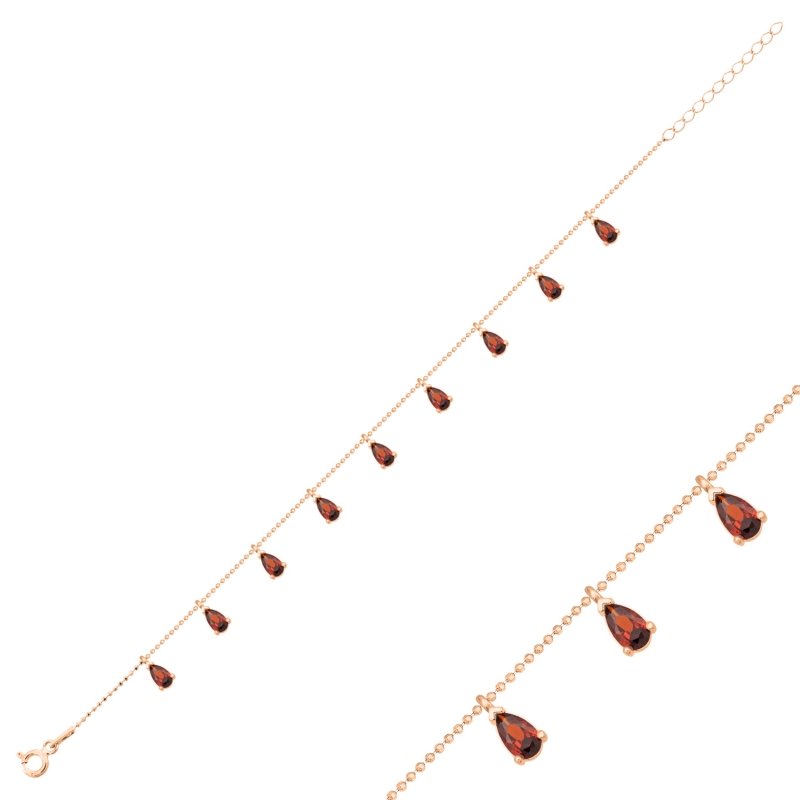 Teardrop%20Garnet%20CZ%20Dangle%20Charm%20Bracelet-Rose%20Gold%20Plated