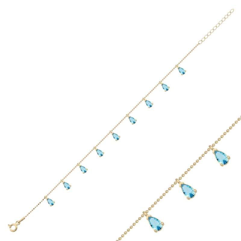 Teardrop%20Aquamarine%20CZ%20Dangle%20Charm%20Bracelet-Gold%20Plated