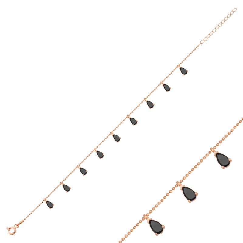 Teardrop%20Black%20CZ%20Dangle%20Charm%20Bracelet-Rose%20Gold%20Plated