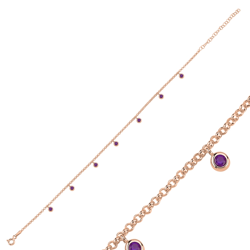 Amethyst%20CZ%20Dangle%20Rolo%20Chain%20Charm%20Bracelet-Rose%20Gold%20Plated