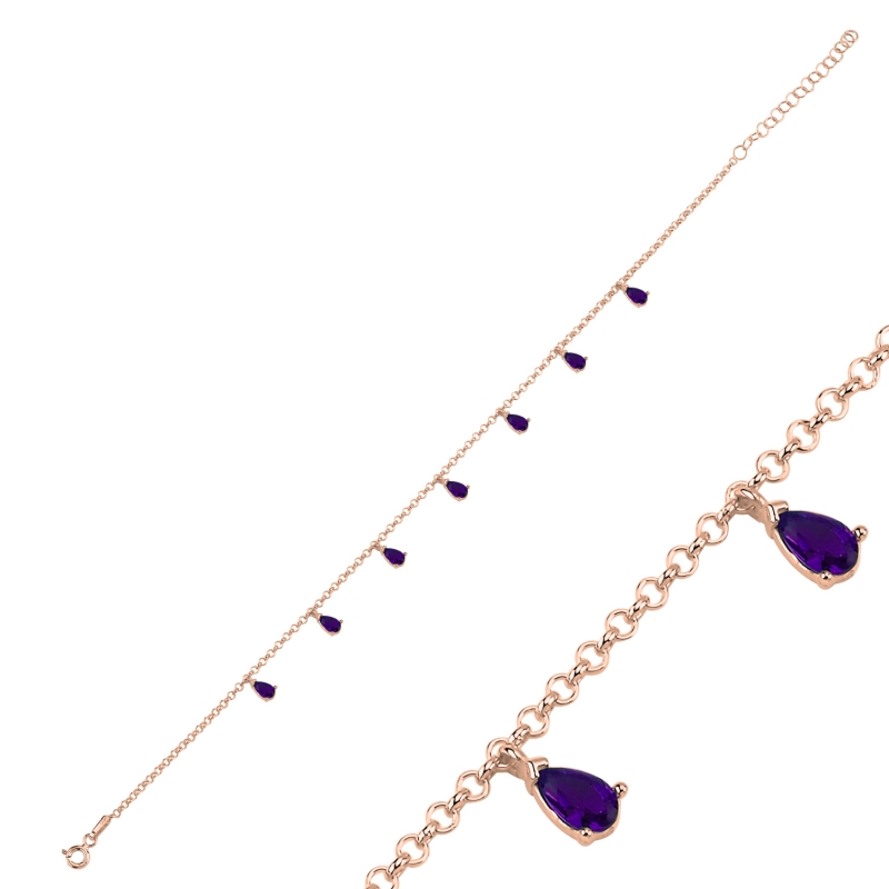 Amethyst%20CZ%20Dangle%20Rolo%20Chain%20Charm%20Bracelet-Rose%20Gold%20Plated