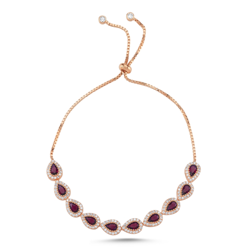 Teardrop%20Ruby%20CZ%20Adjustable%20Sliding%20Bracelet-Rose%20Gold%20Plated