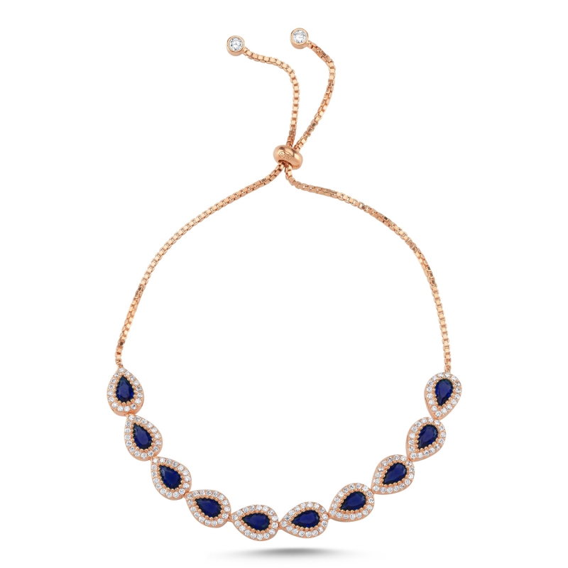 Teardrop%20Sapphire%20CZ%20Adjustable%20Sliding%20Bracelet-Rose%20Gold%20Plated