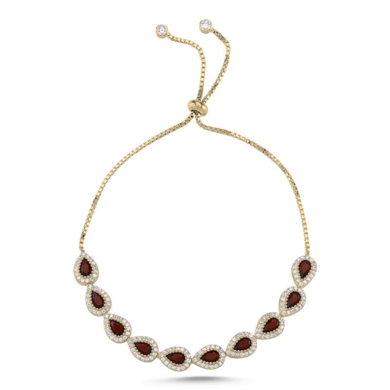 Teardrop%20Garnet%20CZ%20Adjustable%20Sliding%20Bracelet-Gold%20Plated