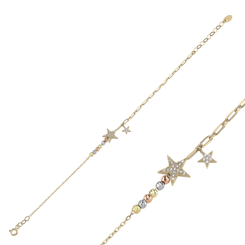 Diamond%20Cut%20Tricolor%20Ball%20&%20Star%20CZ%20Bracelet-Gold%20Plated