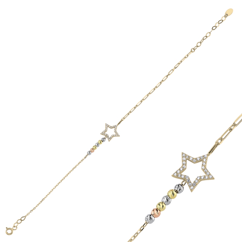 Diamond%20Cut%20Tricolor%20Ball%20&%20Star%20CZ%20Bracelet-Gold%20Plated