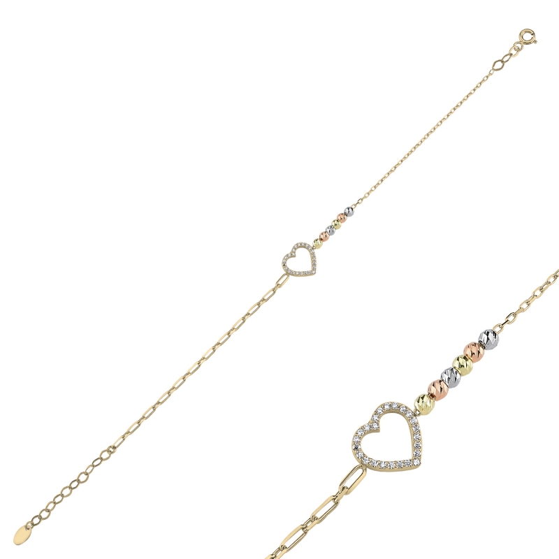 Diamond%20Cut%20Tricolor%20Ball%20&%20Heart%20CZ%20Bracelet-Gold%20Plated