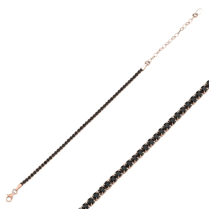 Tennis%202.5mm%20Black%20CZ%20Bracelet-Rose%20Gold%20Plated