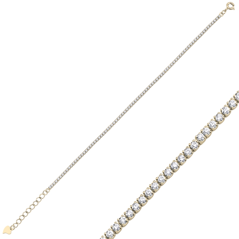 1.50mm%20Square%20&%20CZ%20Tennis%20Bracelet-Gold%20Plated