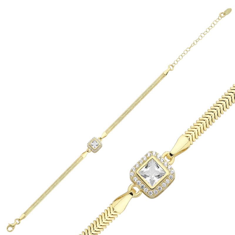 Halo%20CZ%20Flat%20Snake%20Chain%20Bracelet-Gold%20Plated